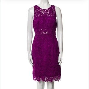 MONIQUE LHUILLIER Purple Mulberry Lace Knee-Length Sleeveless Sheath Dress S